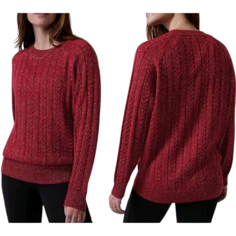 Athleta Crossroads Crew Neck Sweater In Decadent Red Cable Knit Size Large